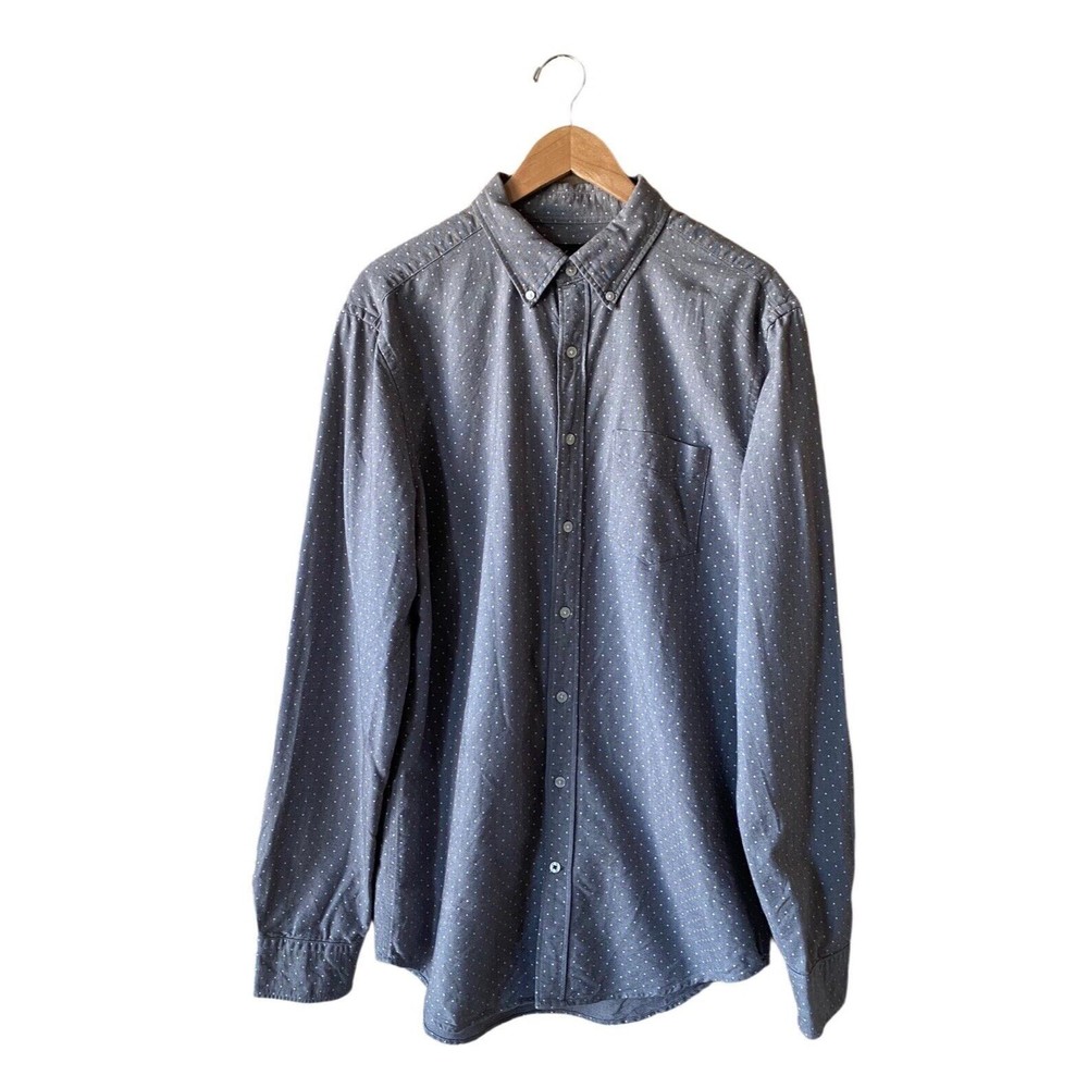 American Eagle Men’s Classic Fit Gray/White Polka Dot Button Down | Size LT